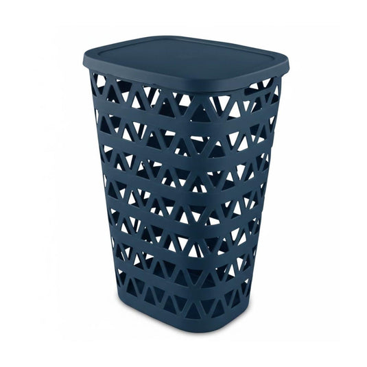 Curver wasmand met deksel - ventilatiegaatjes - blauw - kunststof - 55 ltr - 42 x 34 x 60 cm