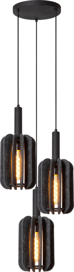 Lucide rafal - hanglamp - ø 50 cm - 3xe27 - grijs - japandi