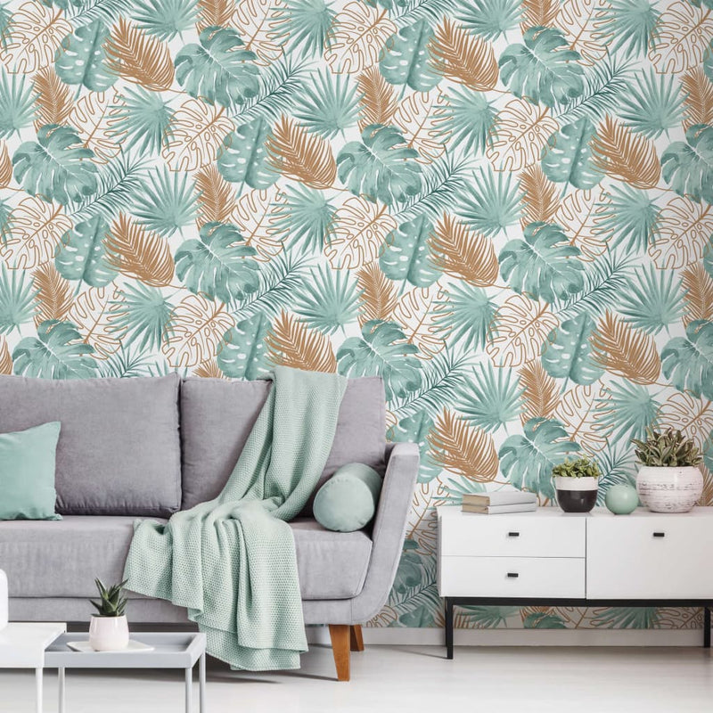 Afbeelding laden in galerijviewer, Dutch wallcoverings behang monstera bladeren groen
