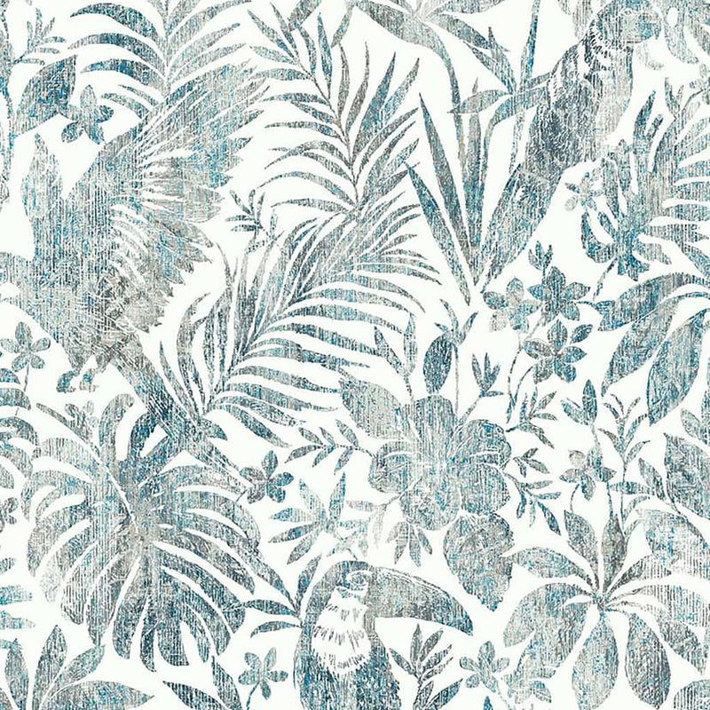 Afbeelding laden in galerijviewer, DUTCH WALLCOVERINGS DUTCH WALLCOVERINGS Behang bladeren en toekan blauw
