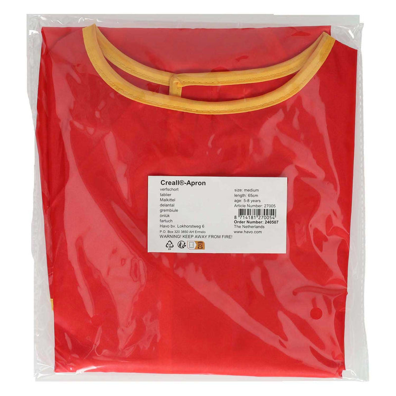 Afbeelding laden in galerijviewer, Creall verfschort medium rood – kliederschort - knutselschort - 5-8 jaar - wasbaar - professionele kwaliteit - gebruikt op scholen en kinderdagverblijven
