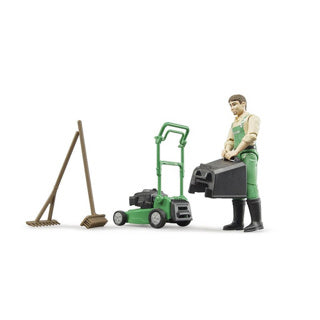 Bruder tuinmanfiguur met grasmaaier