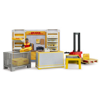 Afbeelding laden in galerijviewer, Bruder dhl pakketdienst met palletwagen + figuur
