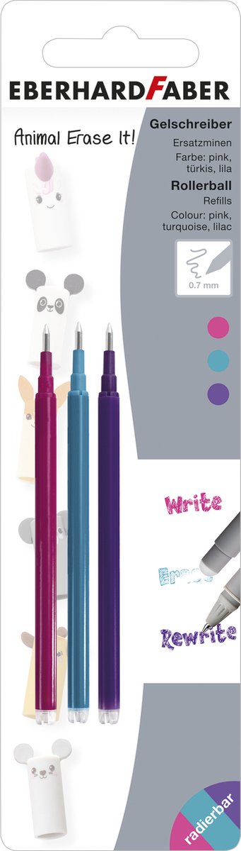 Eberhard faber gelpen - navulling - 3 kleuren op blisterkaart - ef-582154