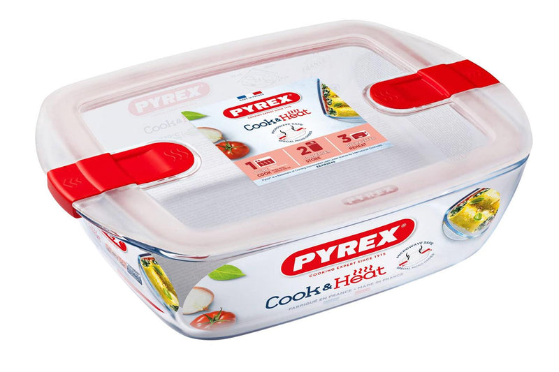 Afbeelding laden in galerijviewer, Pyrex cook heat rechthoekige schaal met deksel 1,1l 23x15x6cm
