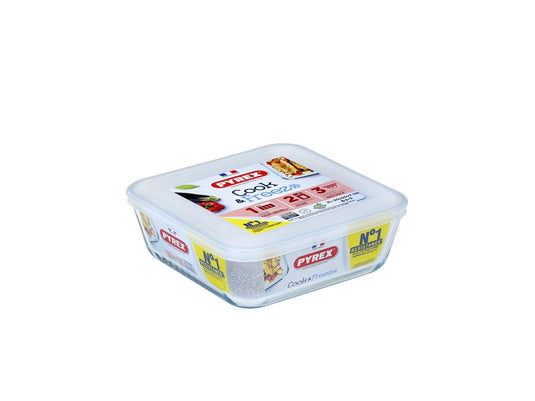 Pyrex cook freeze vierkante schaal glas met deksel 2l 20x22cm