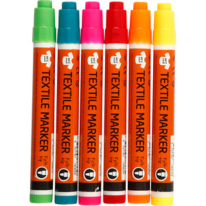 Creativ company textielstiften neon kleuren - lijndikte 2-4mm - 6st.