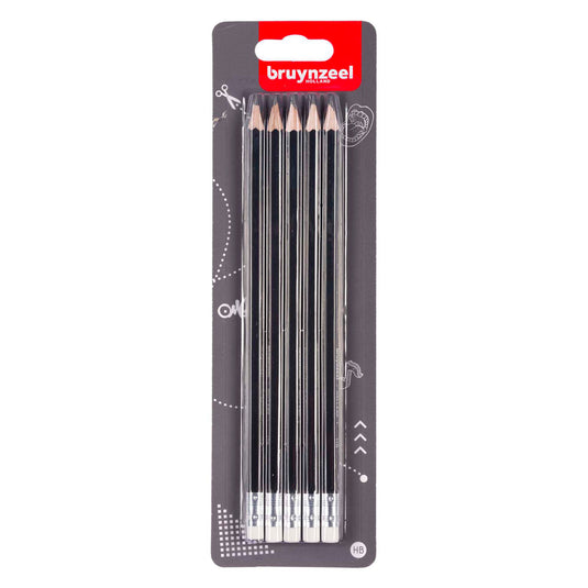 Bruynzeel teens grafietpotloden hb + gumtip blister 5