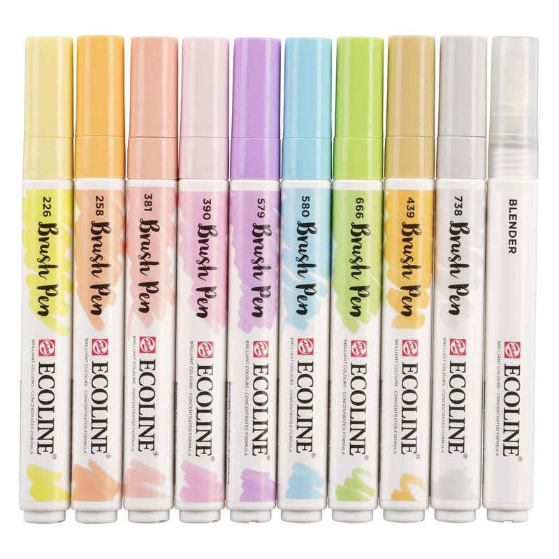 Afbeelding laden in galerijviewer, Bruynzeel ecoline brush pen set pastel, 10 kleuren
