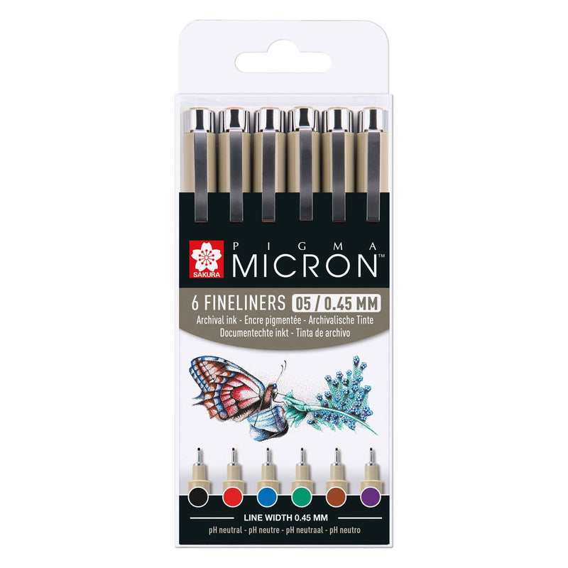 Afbeelding laden in galerijviewer, Sakura pigma micron 05 etui met 6 basic kleuren
