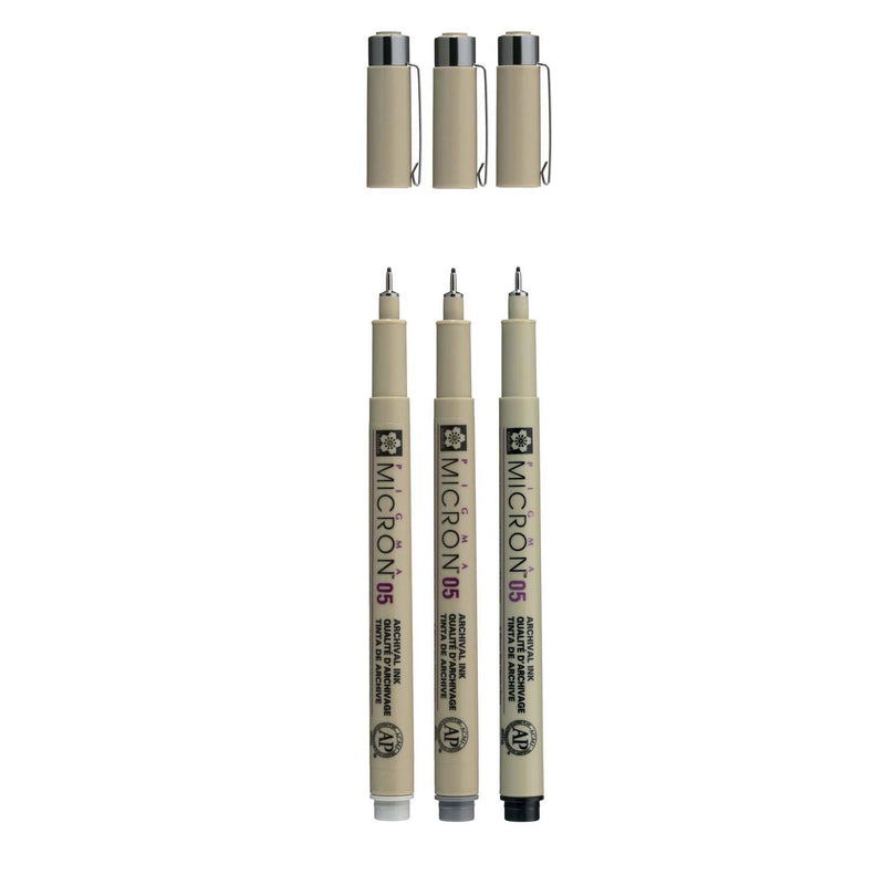 Afbeelding laden in galerijviewer, Sakura pigma micron 05 fineliner set, 3 pennen, zwartgrijs
