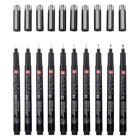 Sakura • pigma micron black edition set + gratis etui | 10 pennen, zwart