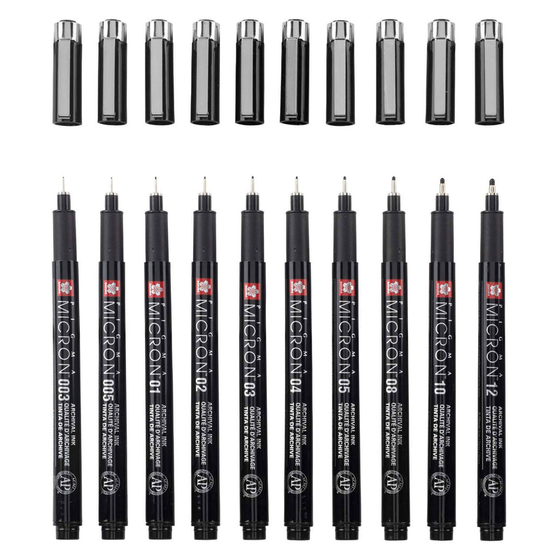 Afbeelding laden in galerijviewer, Sakura • pigma micron black edition set + gratis etui | 10 pennen, zwart
