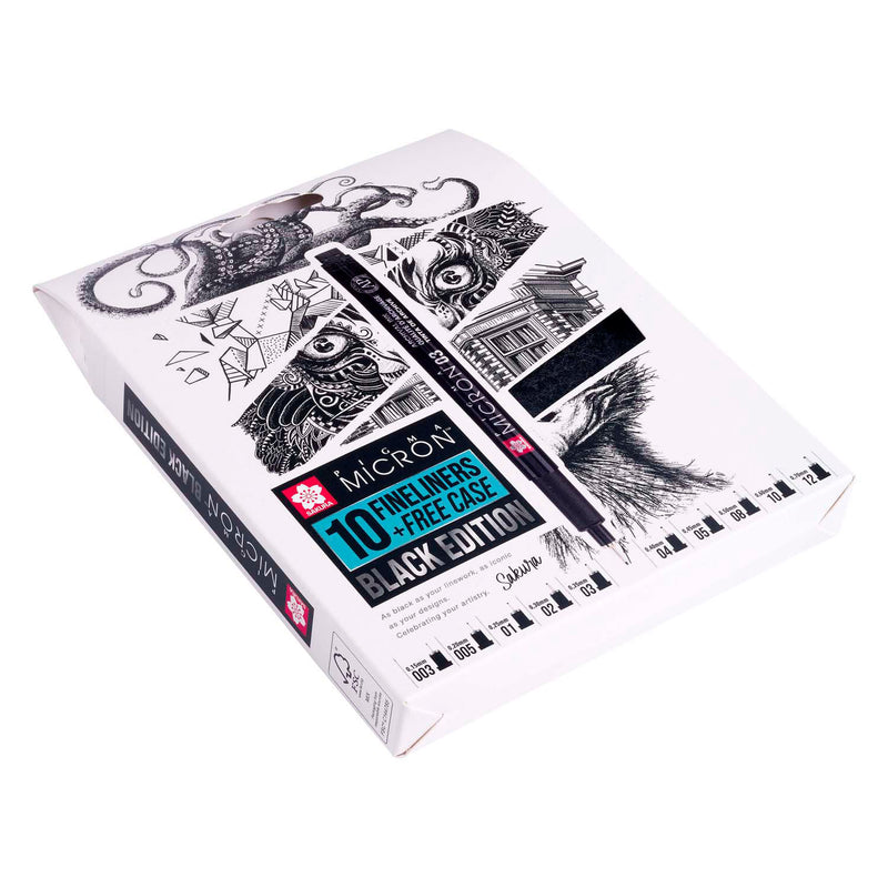 Afbeelding laden in galerijviewer, Sakura • pigma micron black edition set + gratis etui | 10 pennen, zwart
