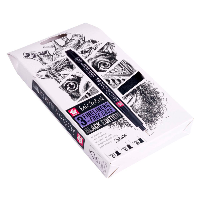 Afbeelding laden in galerijviewer, Sakura pigma micron black edition set en gratis etui, 3st
