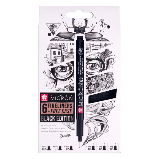 Sakura pigma micron black edition set en gratis etui, 6st
