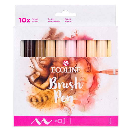 Ecoline brush pen set portret, 10 kleuren