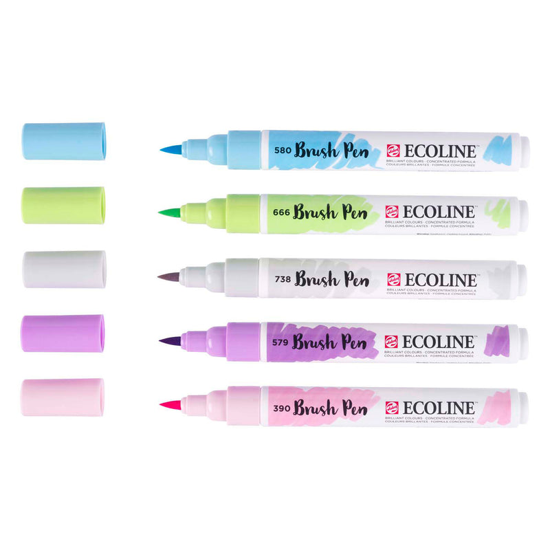 Afbeelding laden in galerijviewer, Ecoline brush pen set pastel, 5 kleuren
