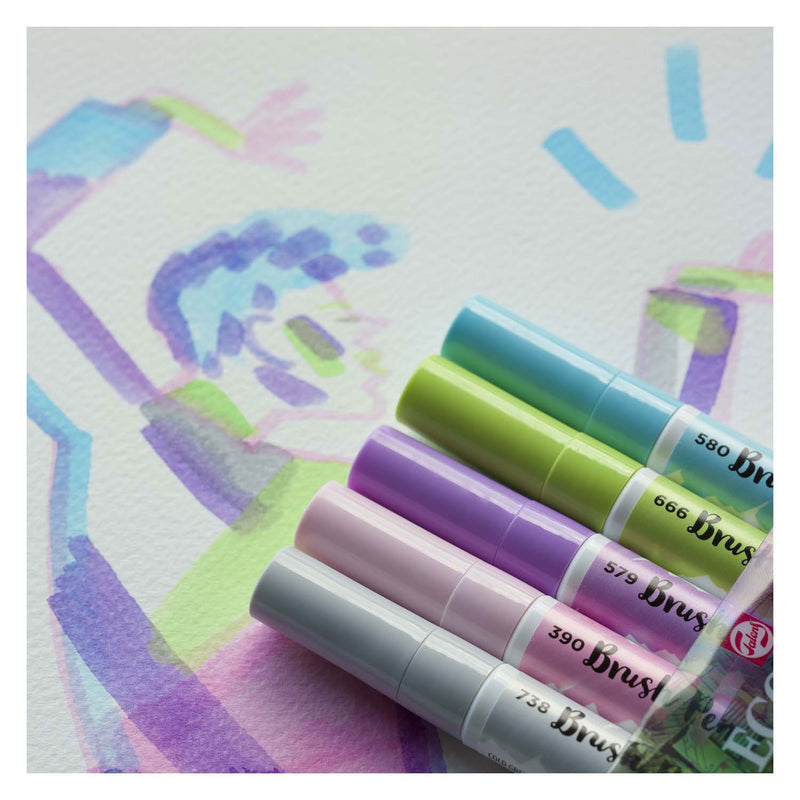 Afbeelding laden in galerijviewer, Ecoline brush pen set pastel, 5 kleuren
