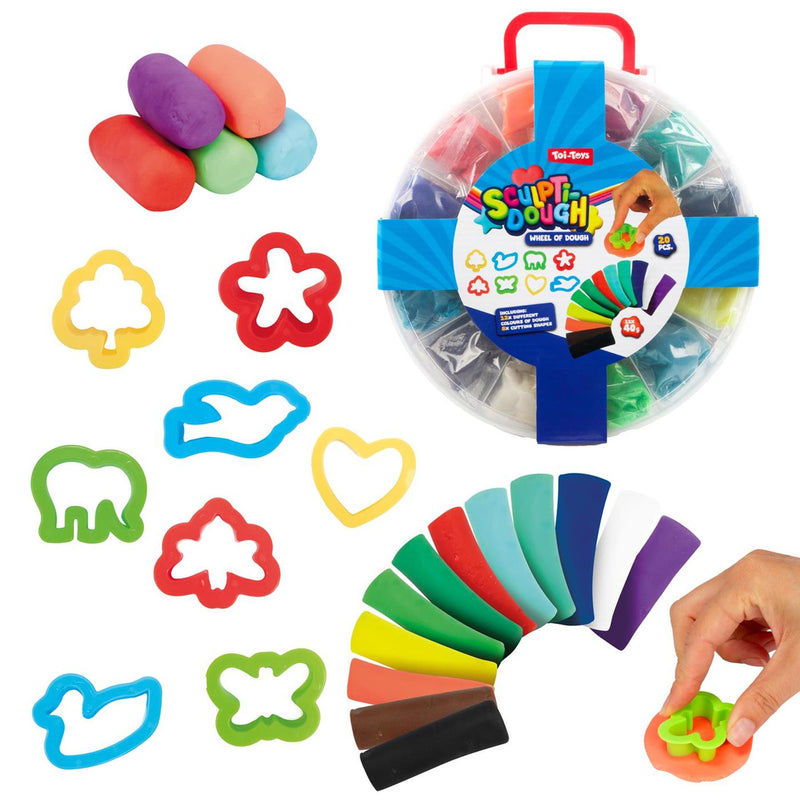 Afbeelding laden in galerijviewer, Toi-toys sculptidough set 12x klei 40gr + 8x mal in koffer
