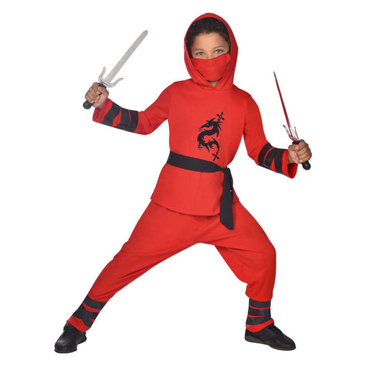 Kinderkostuum ninja warrior rood - 6-8 jaar