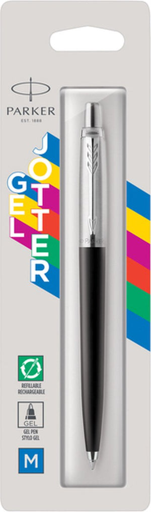 Parker jotter-gelpen | roestvrij staal en zwart | medium punt met blauwe inkt (0,7 mm)