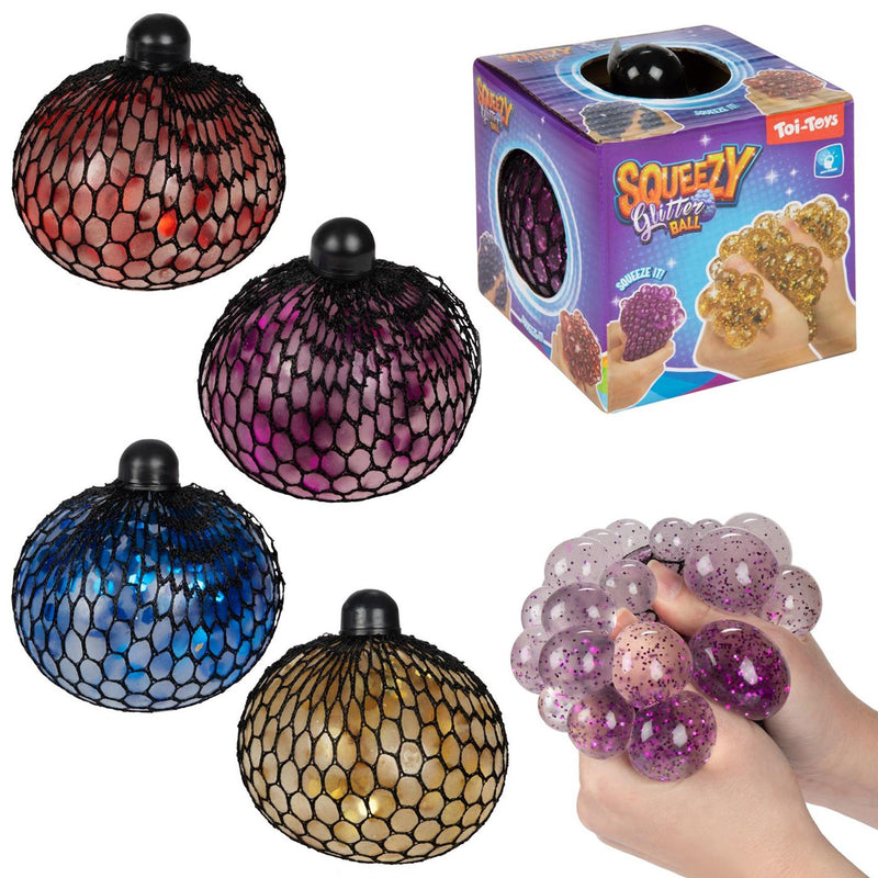 Afbeelding laden in galerijviewer, Toi-toys fun glitterknijpbal in net 10cm
