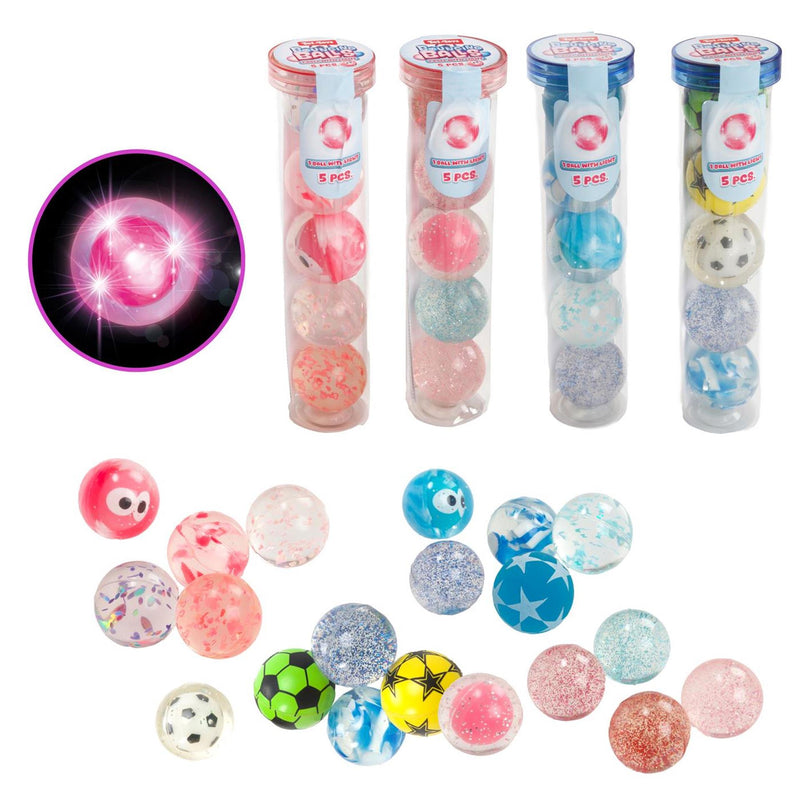 Afbeelding laden in galerijviewer, Toi-toys fun stuiterballen in koker 5 stuks (1 met licht) 4 assorti
