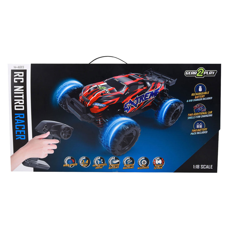 Afbeelding laden in galerijviewer, Gear2play rc nitro racer terreinwagen 1:18 - incl. 2 oplaadbare batterijen - high speed 35 km u - all weather terreinbanden
