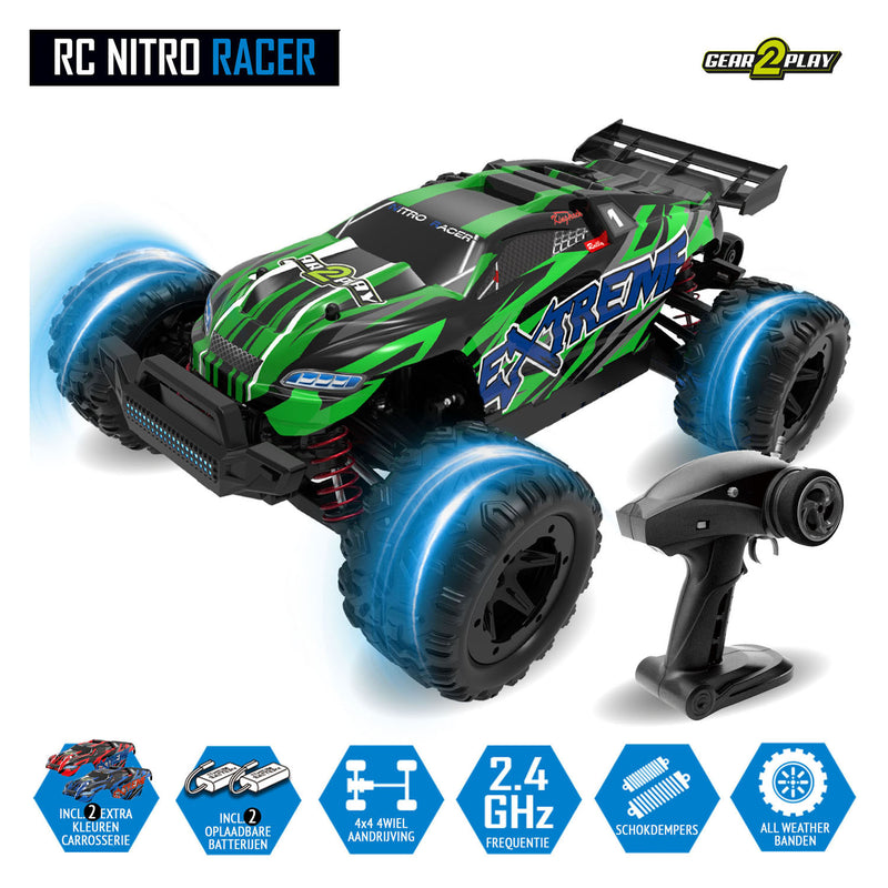 Afbeelding laden in galerijviewer, Gear2play rc nitro racer terreinwagen 1:18 - incl. 2 oplaadbare batterijen - high speed 35 km u - all weather terreinbanden
