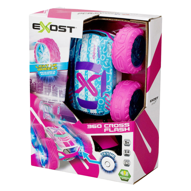 Afbeelding laden in galerijviewer, Exost rc 360 cross flash stuntauto roze 1:18 - flashing wheels - incl. oplaadbare batterij - rc auto
