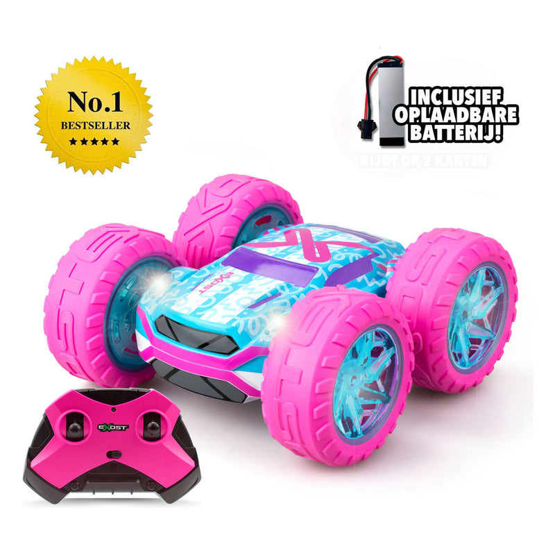 Afbeelding laden in galerijviewer, Exost rc 360 cross flash stuntauto roze 1:18 - flashing wheels - incl. oplaadbare batterij - rc auto
