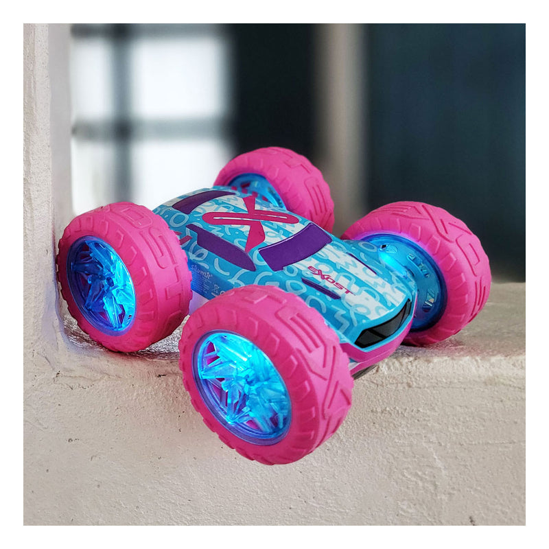 Afbeelding laden in galerijviewer, Exost rc 360 cross flash stuntauto roze 1:18 - flashing wheels - incl. oplaadbare batterij - rc auto
