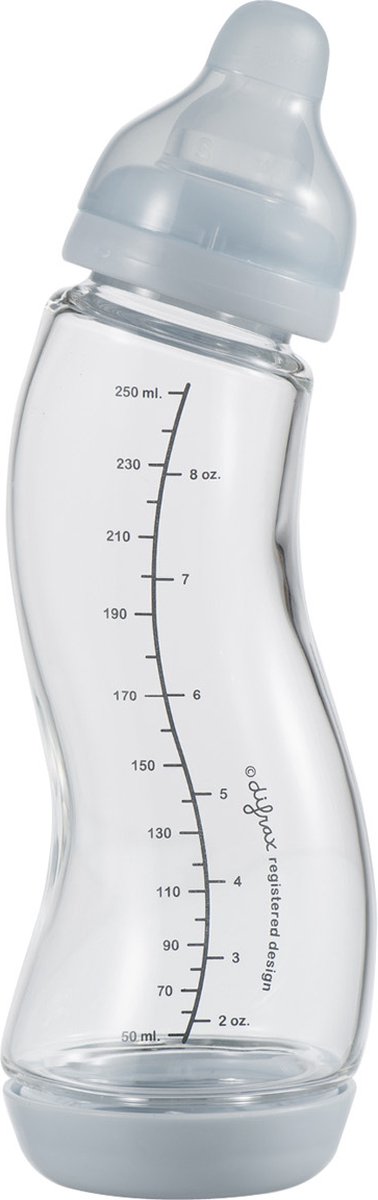 Difrax babyfles natural glas - 250 ml - lichtblauw - 1 stuk - s-fles - anti koliek
