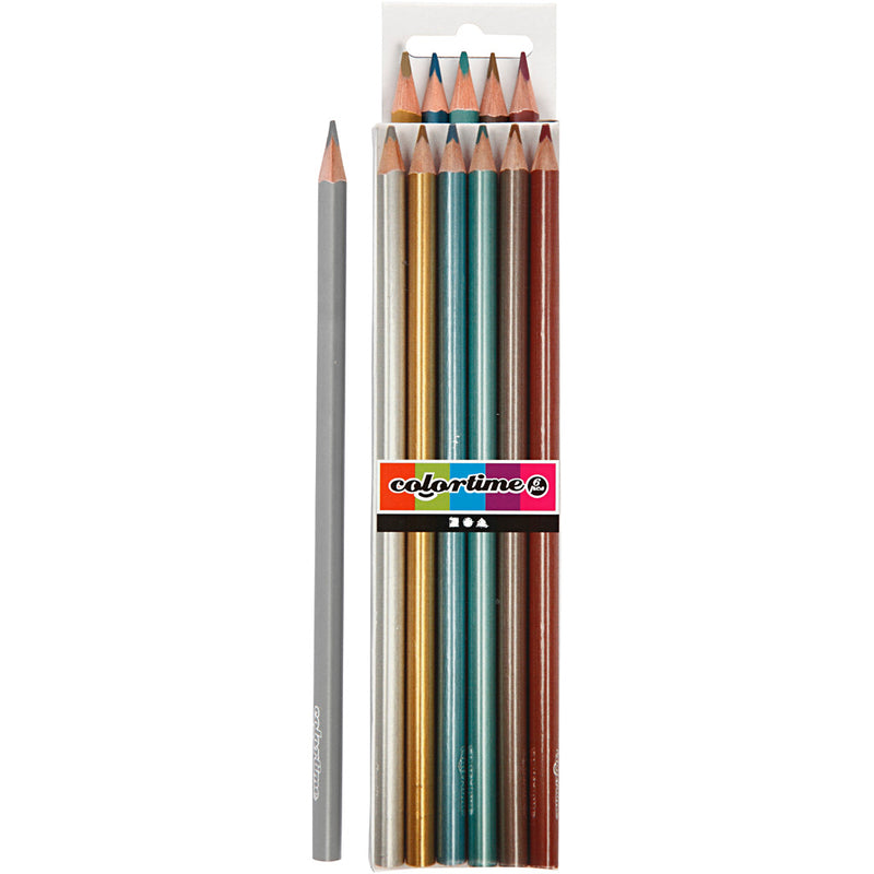 Afbeelding laden in galerijviewer, Https: www.cchobby.nl colortime-kleurpotloden-l-17-45-cm-vulling-3-mm-metallic-kleuren-6-stuk-1-doos
