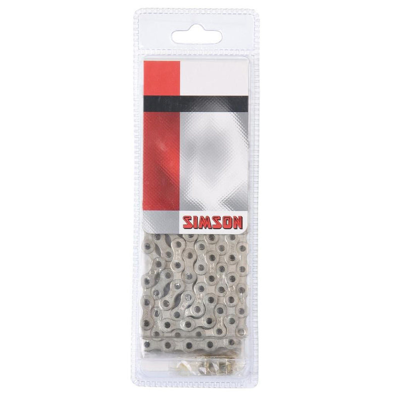 Afbeelding laden in galerijviewer, Simson Ketting Normaal Strong - Extra sterke fietsketting voor stadsfietsen zonder versnelling en fietsen met naafversnelling (112 schakels, 1 2x1 8 , zilver)
