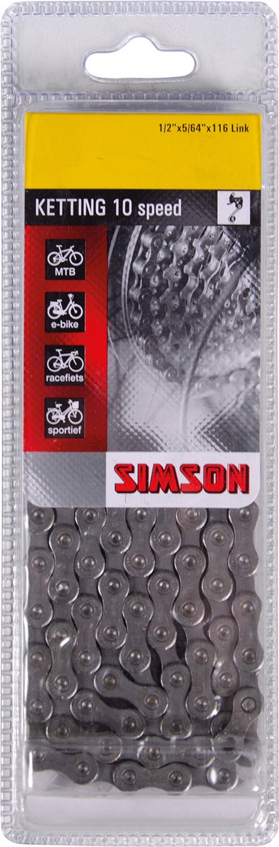 Afbeelding laden in galerijviewer, Simson Ketting Derailleur 10 - fietsketting 10-speed, anti-roest coating, 116 schakels, 1 2 X5 64
