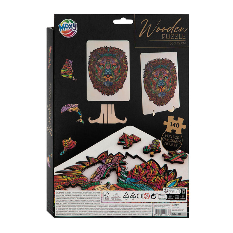 Afbeelding laden in galerijviewer, Moxy houten puzzel leeuw 140 stukjes 30x22cm
