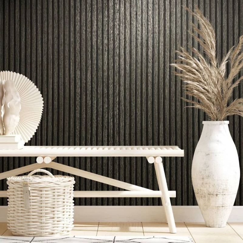 Afbeelding laden in galerijviewer, Noordwand behang botanica wooden slats zwart en grijs
