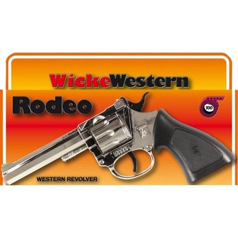 Afbeelding laden in galerijviewer, Johntoy wicke pistool rodeo 198mm, 100 shots, chroom, verpakt in doos
