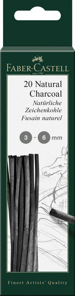 Faber-castell houtskool - pitt monochrome - 3-6 mm - 20 stuks - fc-129198
