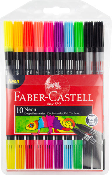 Afbeelding laden in galerijviewer, Faber castell fc-151109 viltstiften duo neon kleuren in etui 10 stuks
