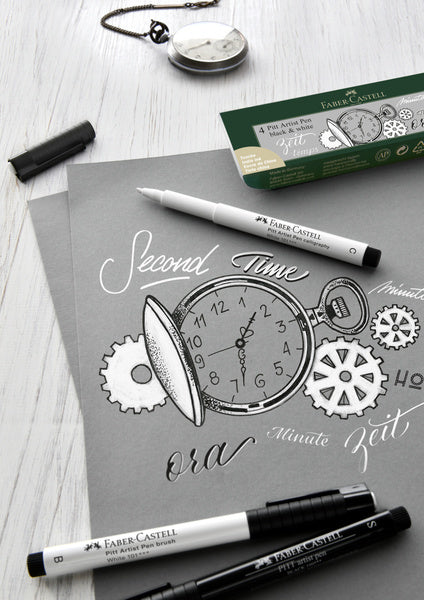 Faber-castell fineliner - tekenstift - pitt artist pen - zwart en wit - 4-stuks - fc-167151
