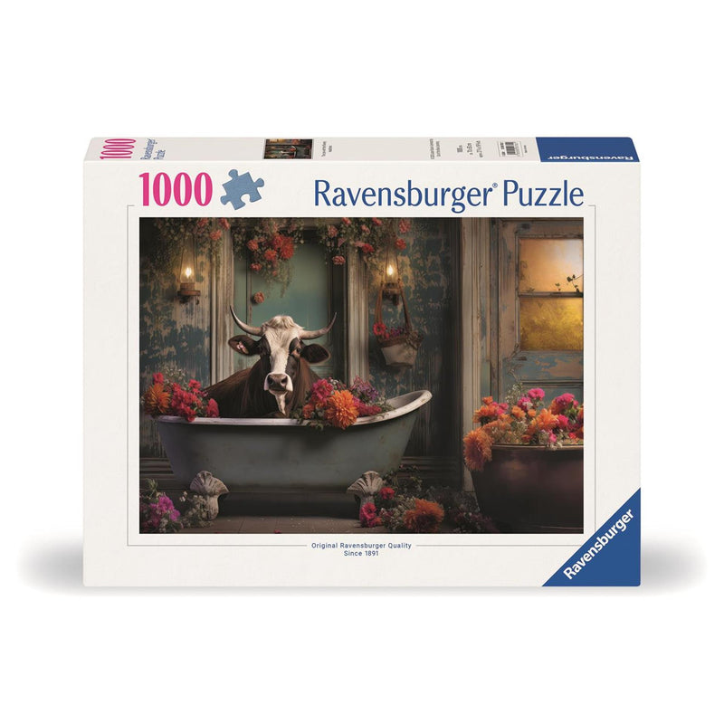 Afbeelding laden in galerijviewer, Ravensburger puzzel the cow in the bathtub - legpuzzel - 1000 stukjes
