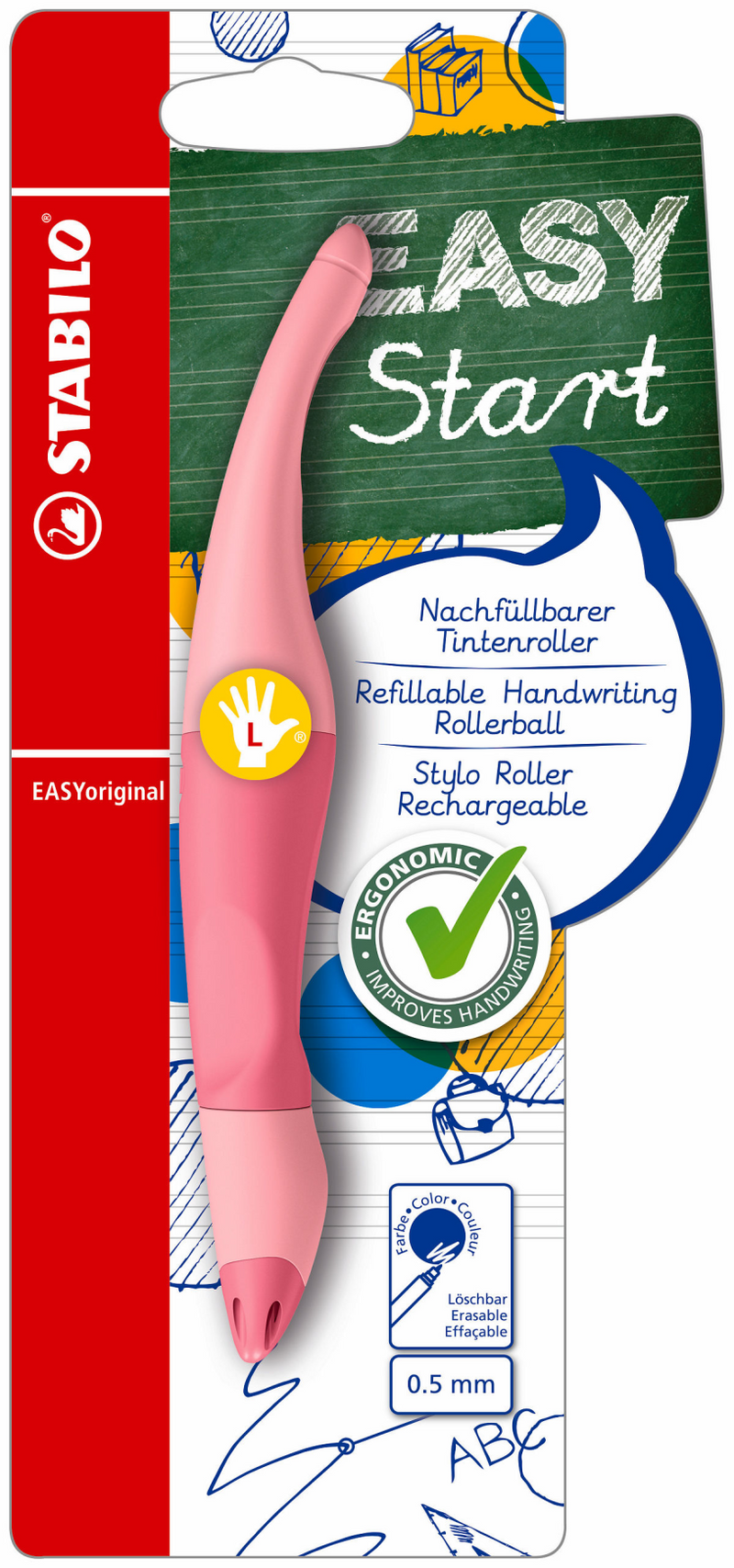Afbeelding laden in galerijviewer, Stabilo sta easyoriginal - ergonomische rollerball - linkshandig - blauwe uitwisbare inkt - holograph edition - navulbaar - pastel poeder roze
