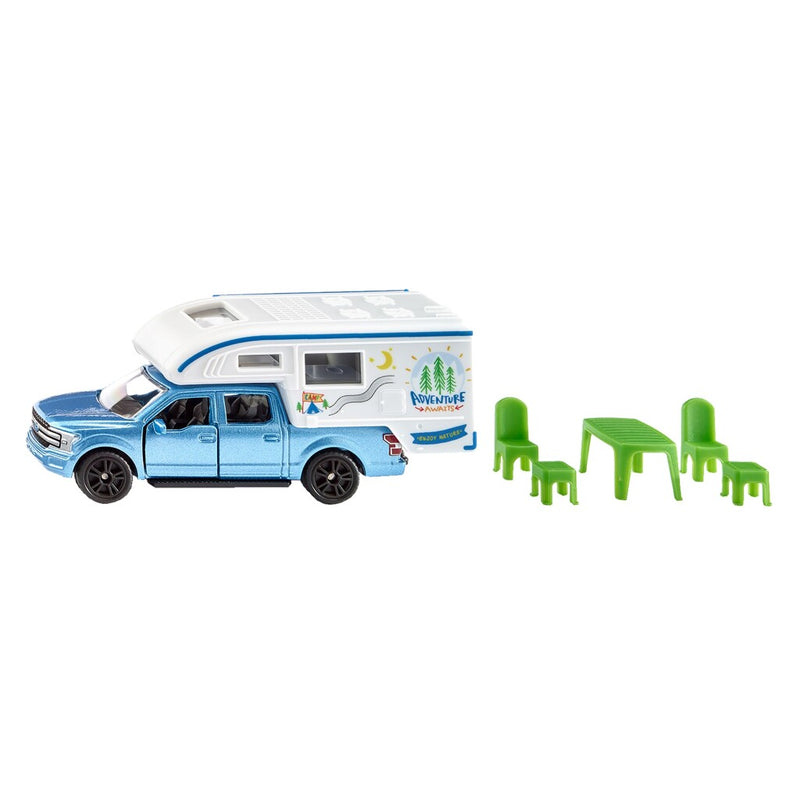 Afbeelding laden in galerijviewer, Siku 1693, ford f150 pick-up camper,blauw 7-delig, metaal kunststof
