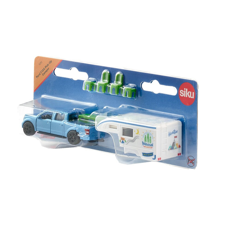 Afbeelding laden in galerijviewer, Siku 1693, ford f150 pick-up camper,blauw 7-delig, metaal kunststof
