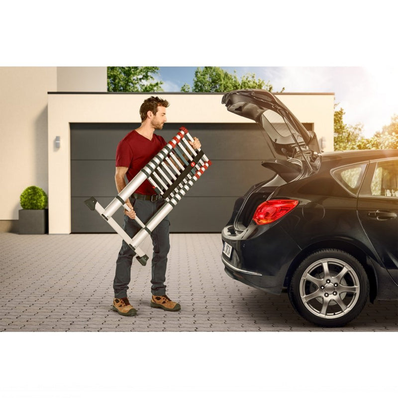 Afbeelding laden in galerijviewer, Hailo t80 aluminium telescoopladder 11 treden + stabilisatiebalk 103-322 cm
