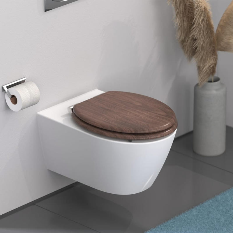 Afbeelding laden in galerijviewer, SCHÜTTE SCHÜTTE Toiletbril soft-close DARK WOOD MDF
