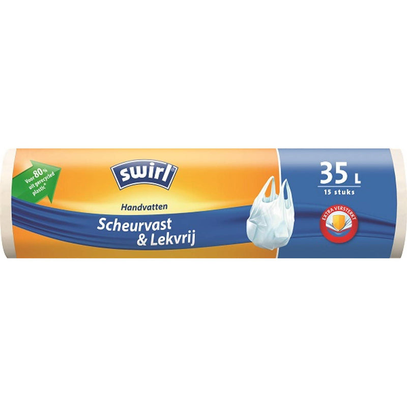 Afbeelding laden in galerijviewer, Melitta swirl pedaalemmerzak met handvatten 35 liter rol a 15 stuks voor 80% uit gerecycled plastic
